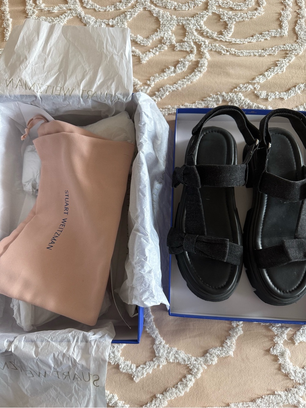 Stuart Weitzman Black Velvet Strappy Platform Sandals for Men